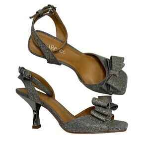 J Renee Nishia Glitter Metallic Silver Bow Dress Sandals Square Toe Shoes 9.5M